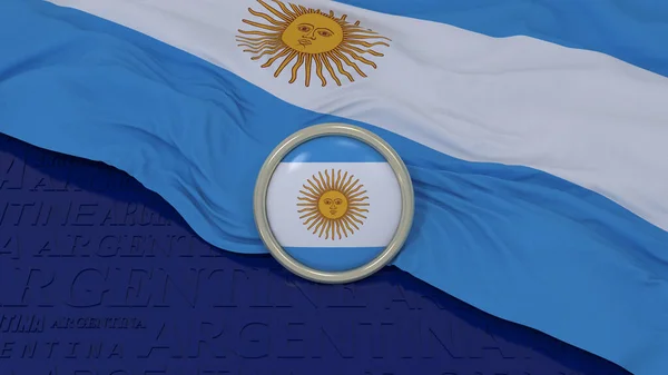 Renderelés Egy Argentin Nemzeti Zászló Fényes Gomb Kék Háttér — Stock Fotó