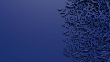 Mavi arkaplan üzerinde 3B mavi alfabe harflerinin oluşturulması