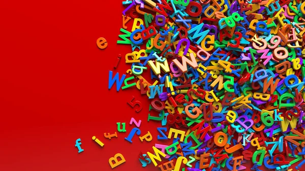 Rendering Multicolor Alphabet Letters Red Background — Stock Photo, Image