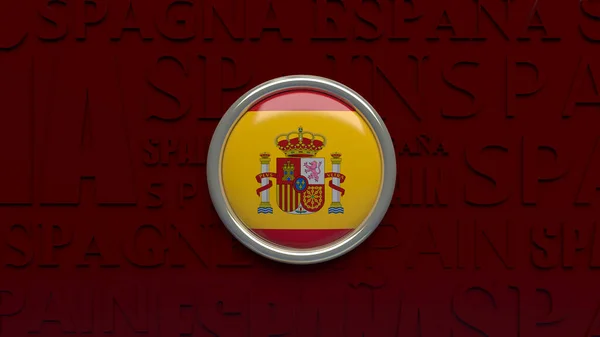 Representación Una Bandera Nacional España Botón Brillante Sobre Fondo Rojo — Foto de Stock
