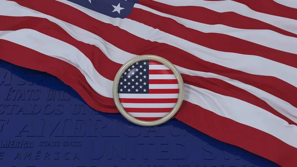 Rendering Unites States America National Flag Glossy Button Blue Background — Stock Photo, Image