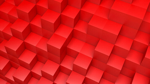 Rendering of a lots of 3d red glossy cubes in a perspective view