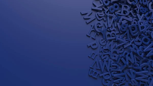 Rendering of 3D blue alphabet letters over blue background