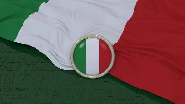 Rendu Drapeau National Italie Bouton Brillant Sur Fond Vert — Photo