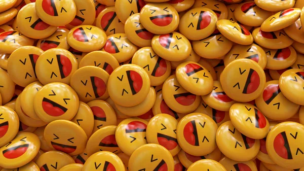 Візуалізація Купи Жовтих Сміховинних Глянцевих Таблеток Emojis — стокове фото