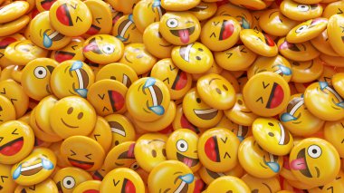 3d rendering of a bunch of yellow emojis laughing and smiling