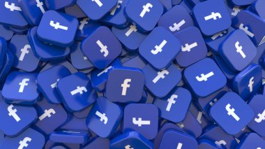 3D birçok facebook kare rozeti yakın çekim görüntüsü oluşturur