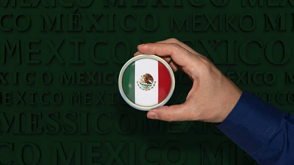 Una Mano Sosteniendo Una Insignia Bandera Nacional Mexicana Sobre Fondo — Foto de Stock