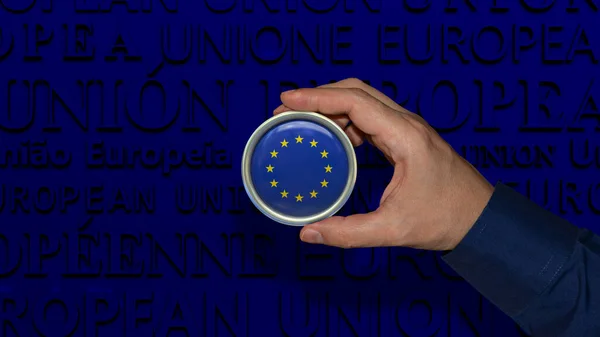 Una Mano Che Tiene Distintivo Della Bandiera Dell Unione Europea — Foto Stock