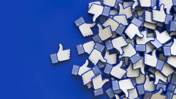 Rendu Tas Facebook Comme Des Icônes Sur Fond Bleu — Photo