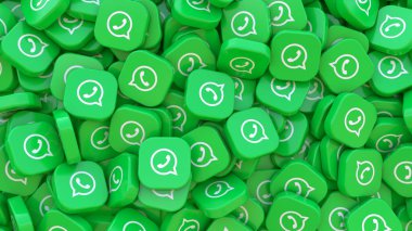 3 boyutlu bir demet Whatsapp kare rozeti yakın çekim görüntüsü.