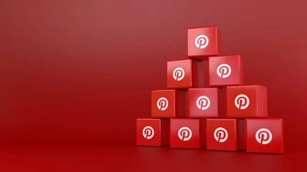 Rendu Tas Logos Cubiques Pinterest Sur Fond Rouge — Photo