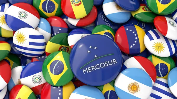 Mercosur Üye Ülke Logolarının Bayraklı Bazı Rozetlerin Çizimi — Stok fotoğraf