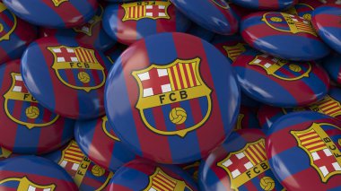 Üzerinde Barcelona Futbol Kulübü 'nün logosu olan bir sürü rozet tasarımı - İspanyol Futbol Takımı