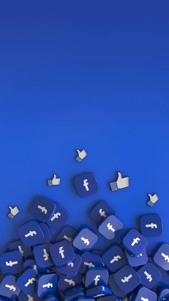 Rendering Lot Facebook Square Badges Icons Blue Vertical Background — Stock Photo, Image