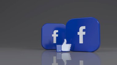İki Facebook kare rozeti 3D görüntüleme ve gri arkaplan üzerine bir simge gibi
