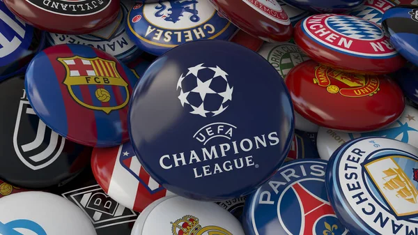 Απόδοση Ενός Σήματος Λογότυπο Της Uefa Champions League Περιβάλλεται Από — Φωτογραφία Αρχείου