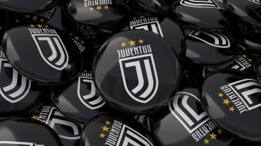 Juventus Futbol Kulübü 'nün logosu olan bir sürü rozetin 3D yorumlanması - İtalyan Futbol Takımı