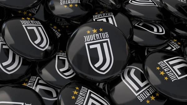Juventus Futbol Kulübü Nün Logosu Olan Bir Sürü Rozetin Yorumlanması — Stok fotoğraf