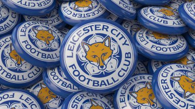 Leicester Futbol Kulübü 'nün logosu İngiliz Futbol Takımı' nın 3D tasviri.