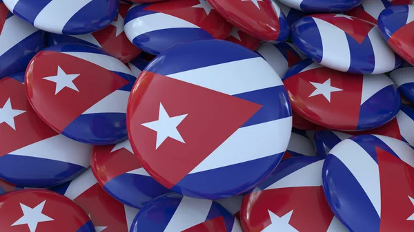 Renderização Monte Crachás Com Bandeira Cubana Uma Visão Perto — Fotografia de Stock