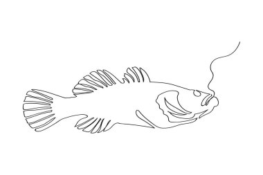 Tek sıra halinde yapılmış bir balık çizimi. Vektör logosu.