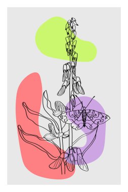 Abstract floral arrangement with geometric elements. Abstract plant art design for cover art, wallpaper, minimalistic and natural wall art. Vector illustration.