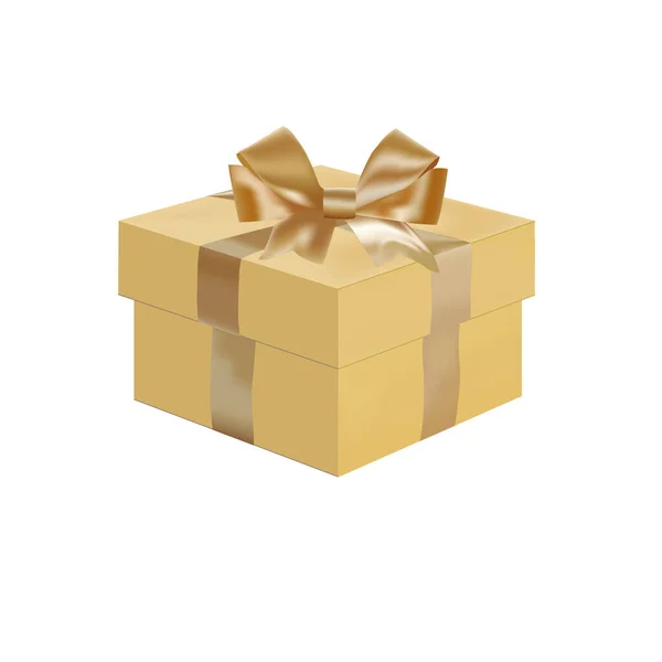 Gold Gift Box Gold Bow Vector Illustration Isolated White Background — Stock Vector