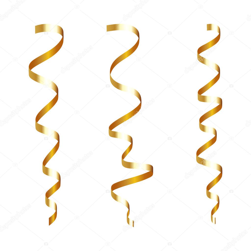 Festive decoration, gold shiny serpentine isolated on a white background. Vector illustration.
