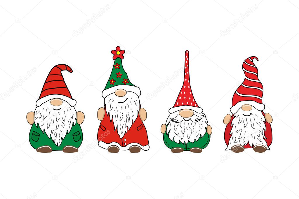 Set of Cute Cartoon Gnomes isolated on a white background
