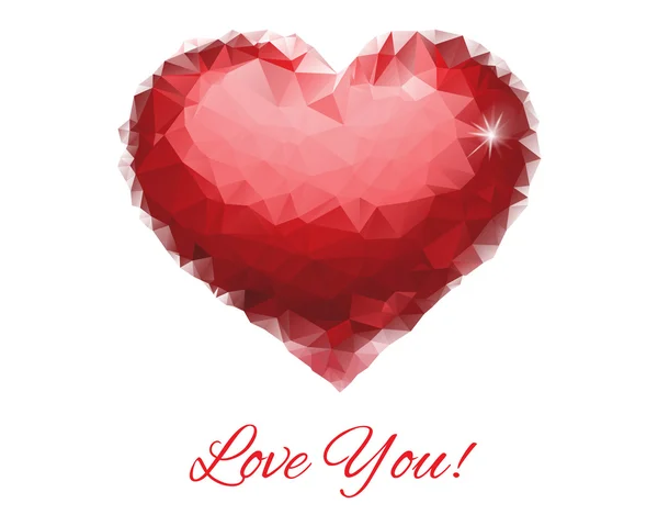 Червоний Ruby серце зі знаком люблю тебе. Мозаїчна полігональних Векторні ілюстрації. — стоковий вектор