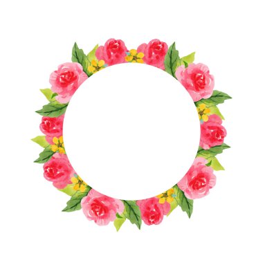 Çiçekli yuvarlak suluboya çerçeve. Davetiyeler, kartpostallar, tebrik kartları ve diğer tasarımlar için.