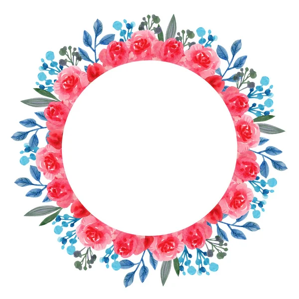 Çiçekli yuvarlak suluboya çerçeve. Davetiyeler, kartpostallar, tebrik kartları ve diğer tasarımlar için.
