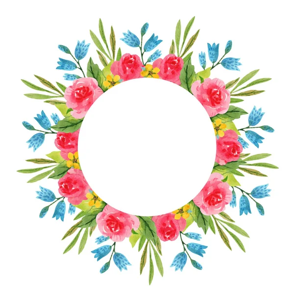 Çiçekli yuvarlak suluboya çerçeve. Davetiyeler, kartpostallar, tebrik kartları ve diğer tasarımlar için.