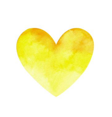 Watercolor yellow heart isolated on white background. For postcards, valentines or other designs.