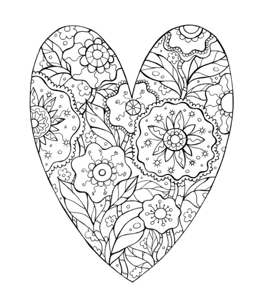 Illustration Linéaire Cœur Coloriage Coeur Avec Des Fleurs Coeur Décoratif — Photo