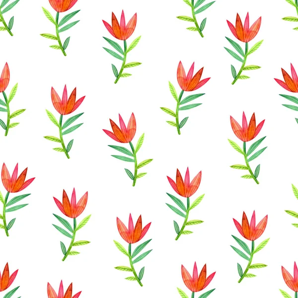 Seamless Pattern Stylized Watercolor Flowers White Background — Stock Photo, Image