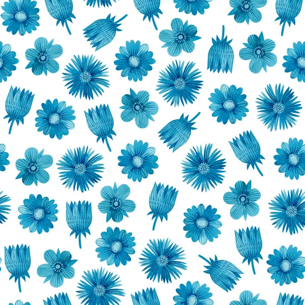바탕에 무늬가 푸르스름 푸른색 꽃무늬 — 스톡 사진