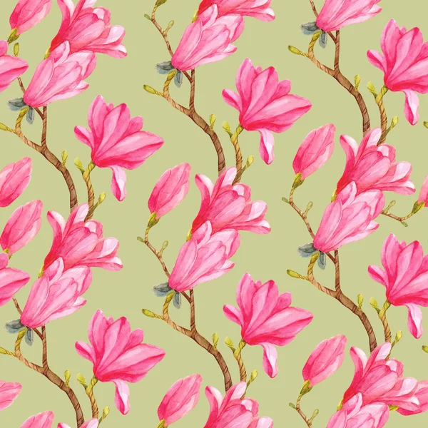 Motif Sans Couture Avec Des Branches Magnolia Aquarelle Des Fleurs — Photo