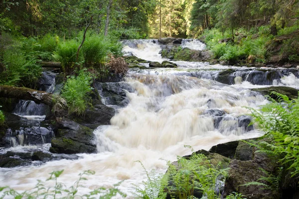 Waterfall. Park of waterfalls on the Ihalanjoki river near the city of Lahdenpohja in Karelia. North of Russia. Tourism in the Russian Federation.