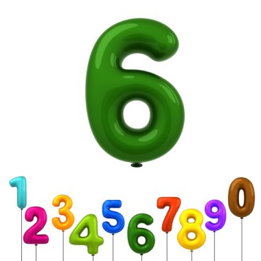 renkli parlak balonlar numarası beyaz arka plan üzerinde 3d render