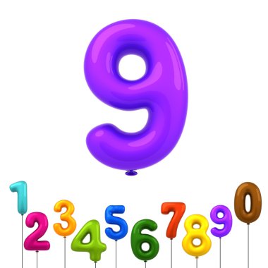 renkli parlak balonlar numarası beyaz arka plan üzerinde 3d render