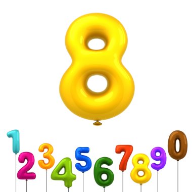 renkli parlak balonlar numarası beyaz arka plan üzerinde 3d render