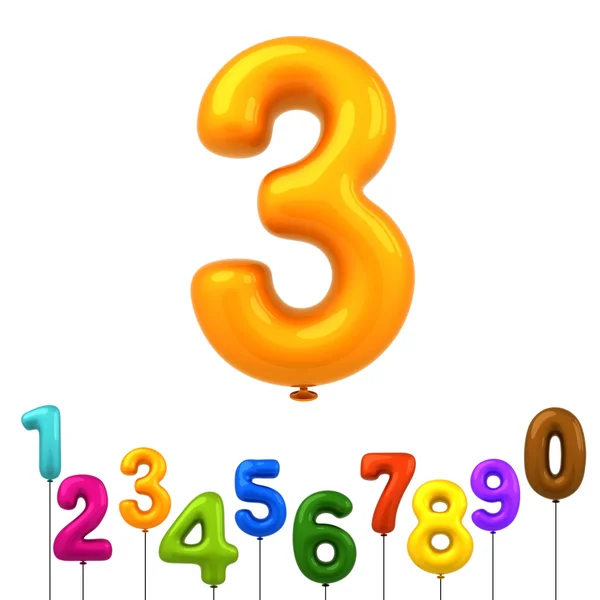 renkli parlak balonlar numarası beyaz arka plan üzerinde 3d render