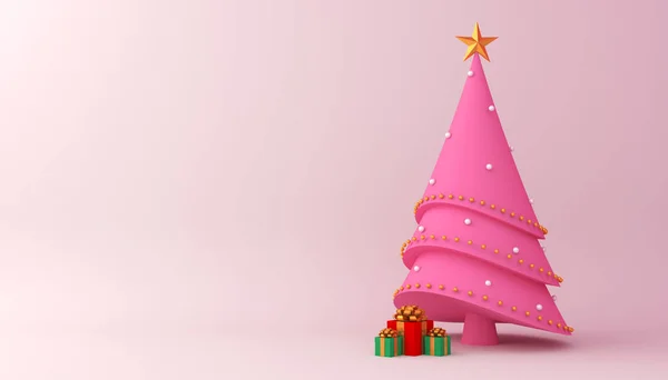 Noel ağacı ve hediye kutusu 3D görüntüleme.