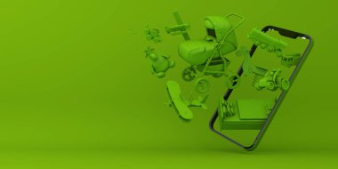 Çevrimiçi Alışveriş Çocuk Aletleri, Mobil Uygulama, 3D Hazırlama.