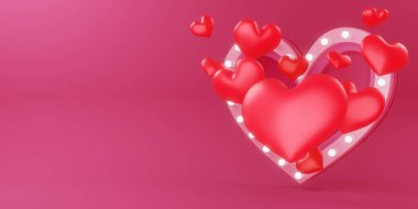 Sevgililer Günü konsepti, aşk kartı, 3D çizim.