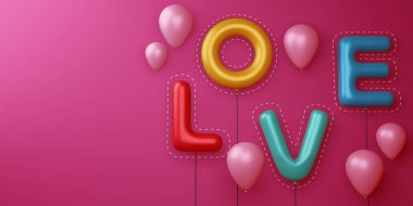 Sevgililer Günü konsepti, aşk kartı, 3D çizim.