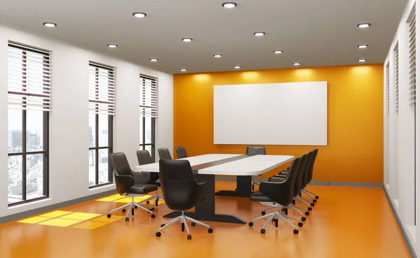 Meeting room for business, empty wall for company name, 3d rendering.