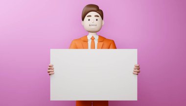 Boş ekranlı, boş tahtası olan mutlu bir iş adamı..